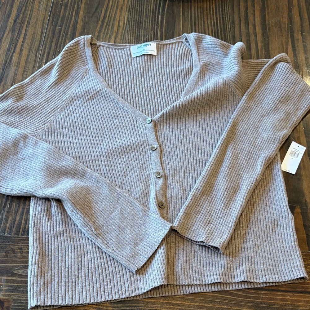 Old Navy Ribbed V-Neck Button Cardigan - Light Brown